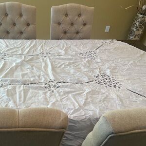 Vintage Battenburg White Lace Tablecloth
